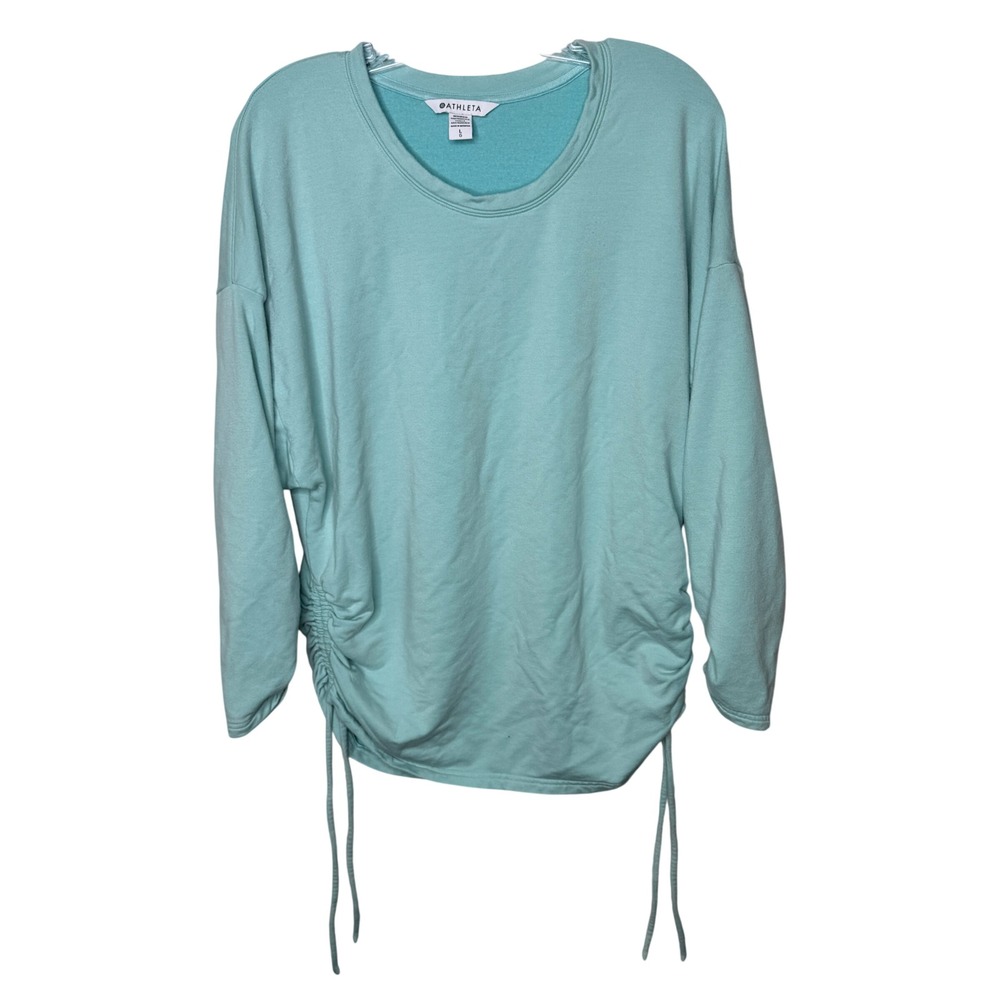 Athleta Lombard‎ Ruched Sweatshirt Aqua Blue Tencel Blend Size L Athleisure